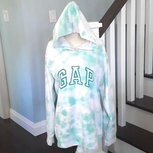 % GAP white & aqua tie dye Hoodie Sweatshirt
